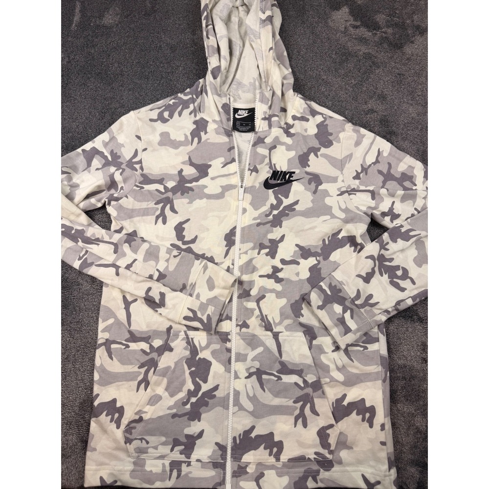 Nike Boys XL Camo Full Zip Hoodie White Grey Camouflage Cotton Jacket XL TG EG